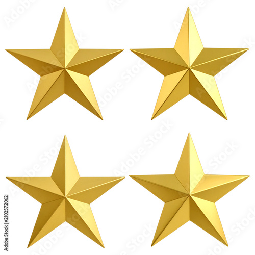 3D. Gold Stars. Decorative Elements.