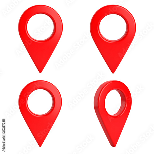3D. Location Pins. Red. Icons. Markers.