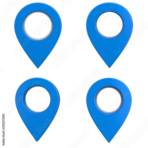 3D. Location Markers. Blue Map Pins.