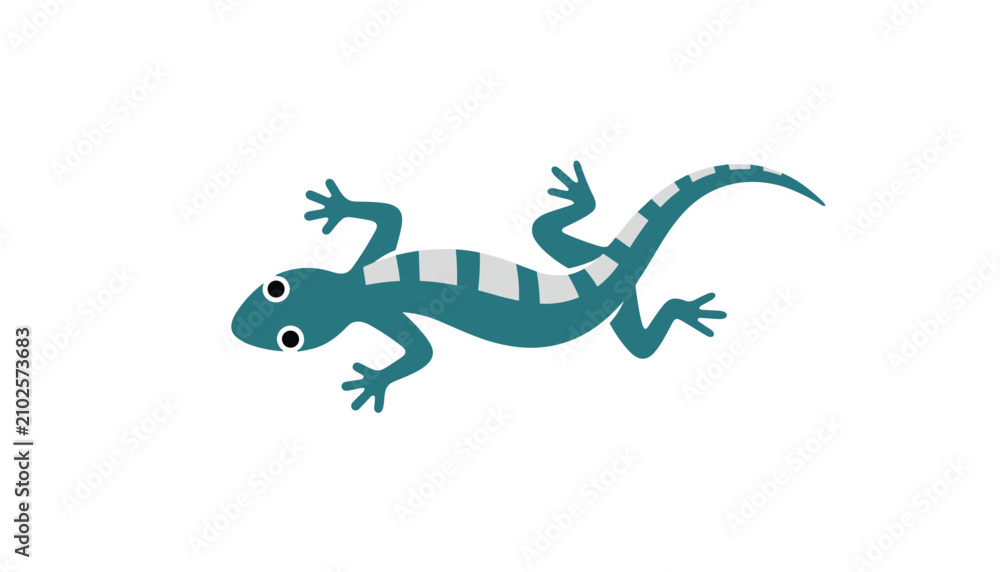 Fototapeta premium Blue tropical gecko lizard crawling on a clean white background, showing its distinctive stripes and delicate toes.