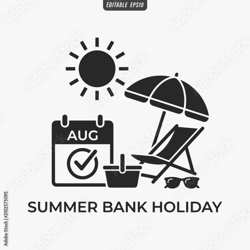 The flat design for a Summer bank holiday poster focuses on simplicity, elegance, and ease of recognition. Vector Illustration