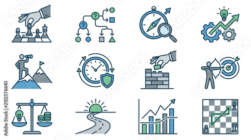 Obraz na plátne Business strategy and planning icons set.