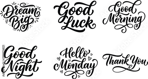 Foto Set of inspirational daily life calligraphy quotes and lettering for greeting an