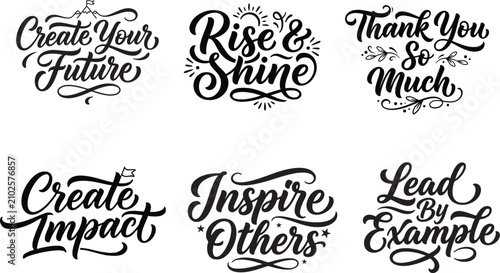 Set of inspirational business and success mindset calligraphy quotes and hand lettering typography