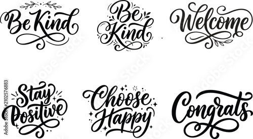 Set of positive motivational calligraphy quotes lettering designs for greeting cards and social media