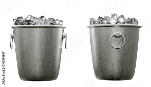 Ice bucket with cube ice isolate on white background. 3d rendering.