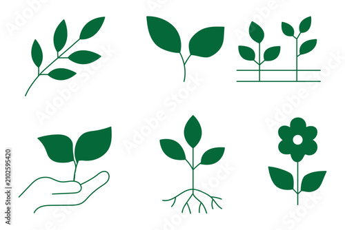 Photos Plant in hands icon set, minimalist vector illustrations featuring hands holding