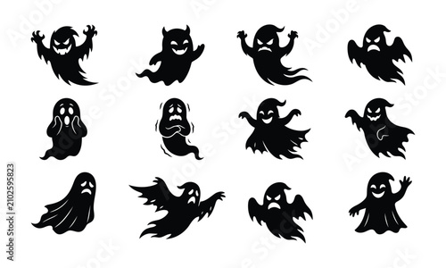 Foto Set of halloween ghost silhouettes