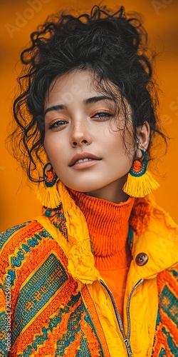Stylish Woman in Vibrant Orange Bohemian Layered Fashion