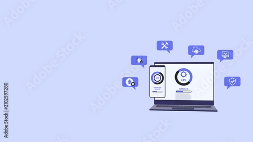 System software update and upgrade concept animation with copy space showing system improvement, digital loading process, and technology enhancement suitable for business, technology projects.