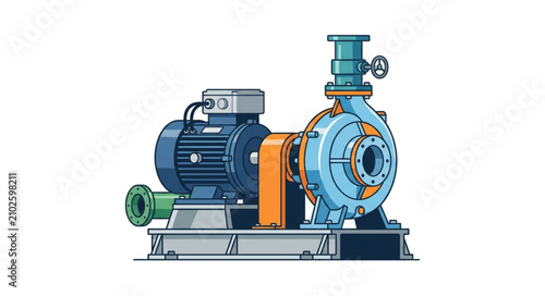 Foto Industrial centrifugal water pump machine vector illustration with electric moto