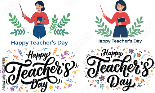 Happy teachers day celebrating educators with illustration typography designs