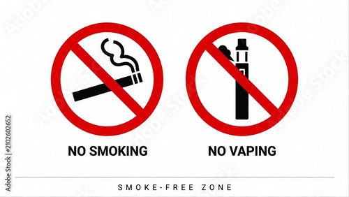 No smoking and no vaping sign icons for a smoke free zone