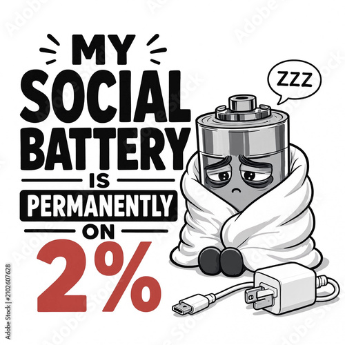 Exhausted office worker with depleted social energy. Cartoon mascot illustrating burnout and low productivity at work.