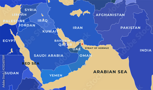 Принти на полотні Strait of Hormuz map vector flat illustration