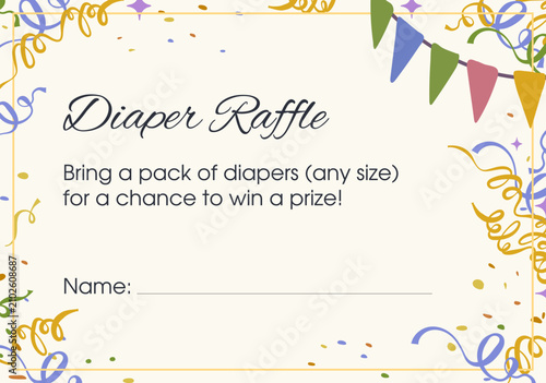 Quadro su tela Diaper raffle baby shower card with bunting confetti name line and large copy sp