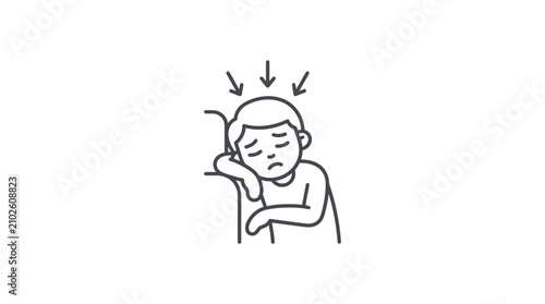 Sad Boy with Downward Arrows Indicating Stress and Sadness