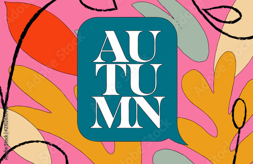 Autumn typography poster template with colorful fall leaves abstract background