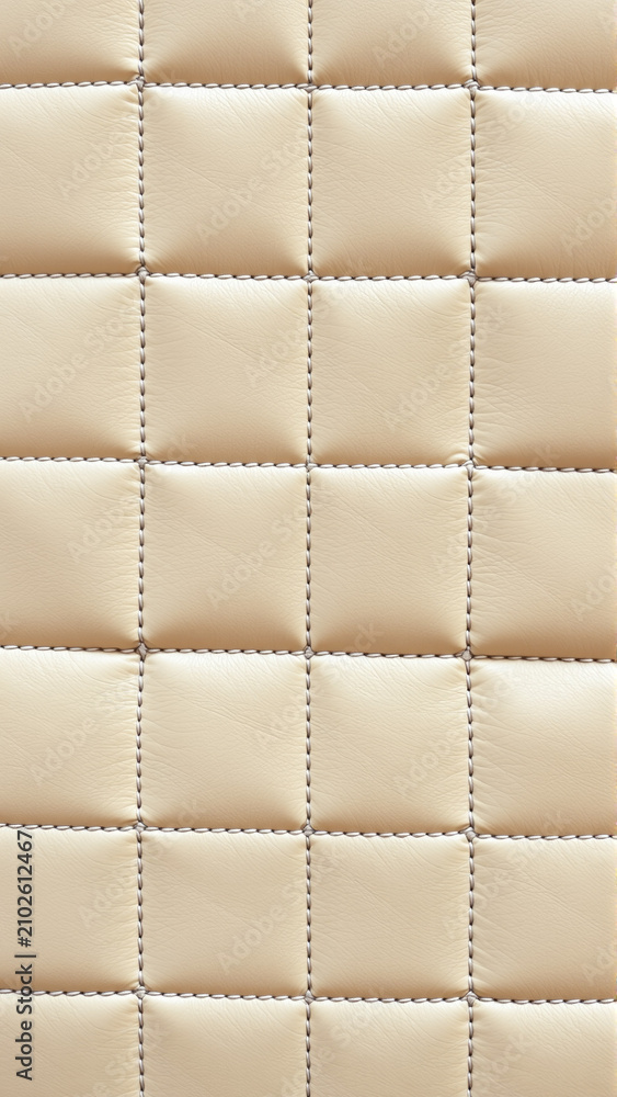 Obraz premium beige leather upholstery with quilted pattern in elegant indoor furniture setting top-down perspective clean and neutral background copy space for editorial and educational use.