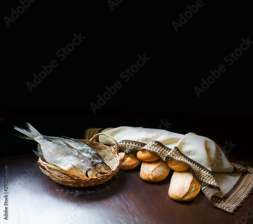 Bread and fish on the table