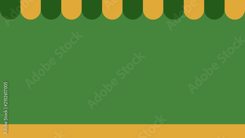 Cuadro en lienzo Cute green shop awning background presentation with yellow striped border for st
