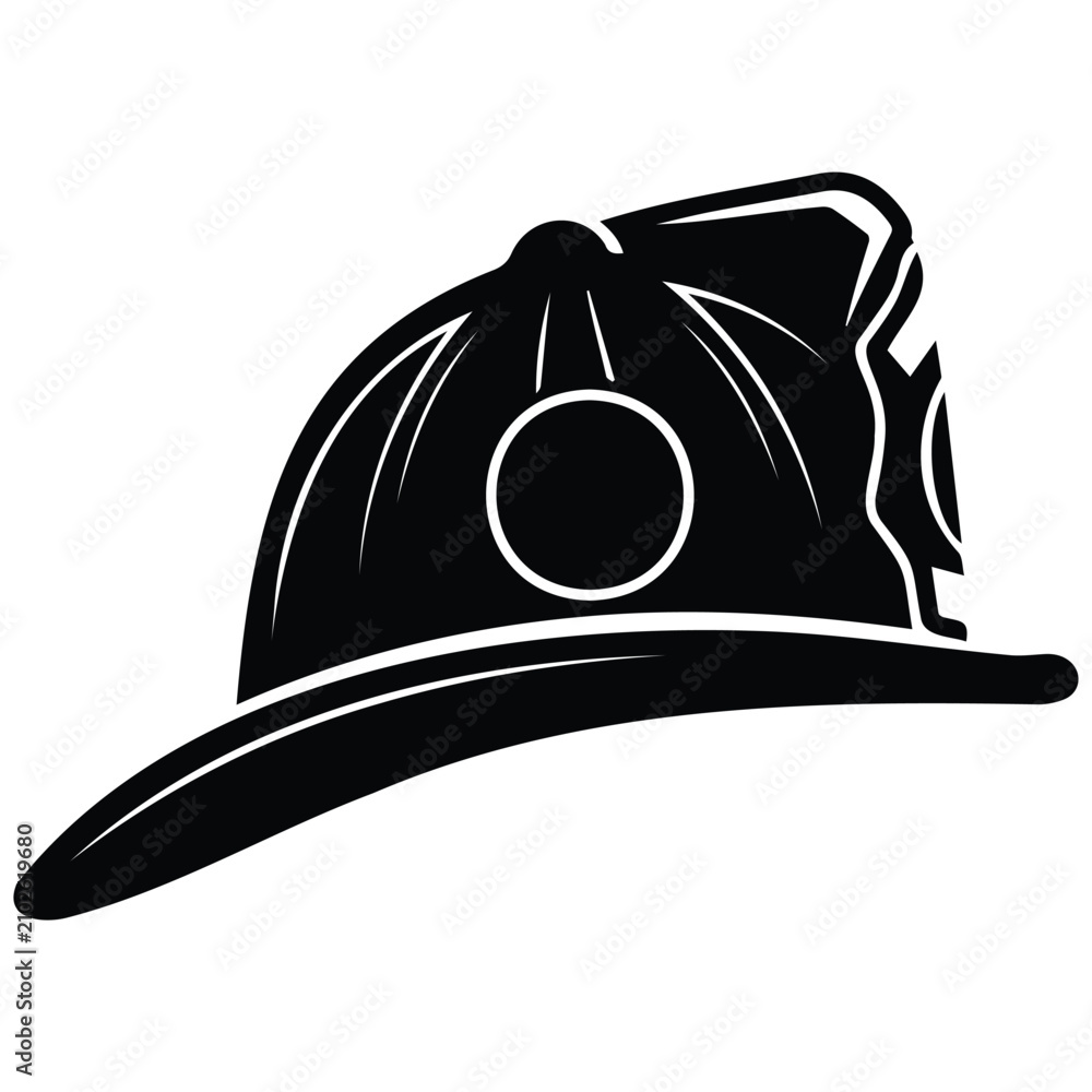 Fototapeta premium Professional firefighter helmet vector illustration silhouette protective line art gear.