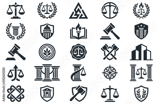  icon set law firm logo collection , justice logo set , black and white background	
