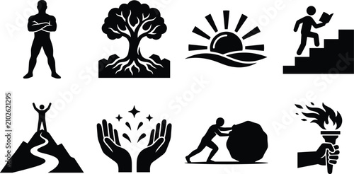 Foto Personal Growth and Motivation Icons Set for Self Improvement Success and Resili