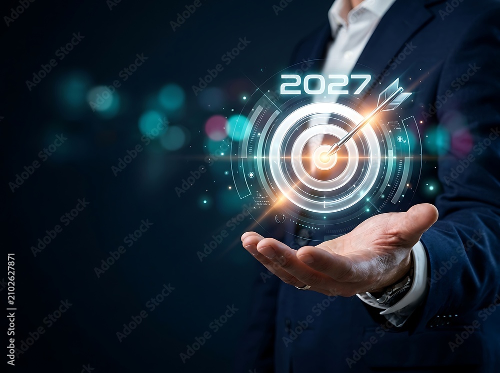 Fototapeta premium 2027 Executive Planning Concept with Precision Bullseye Target Representing Business Growth Innovation and Strategic Decision Making