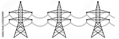 Foto Electricity Pylon Vector Collection with Three High Voltage Power Transmission T