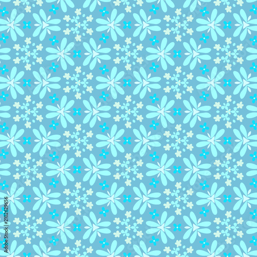 Blue Floral Seamless Pattern with Cute Flowers, Spring Botanical Repeat Background Vector Illustration