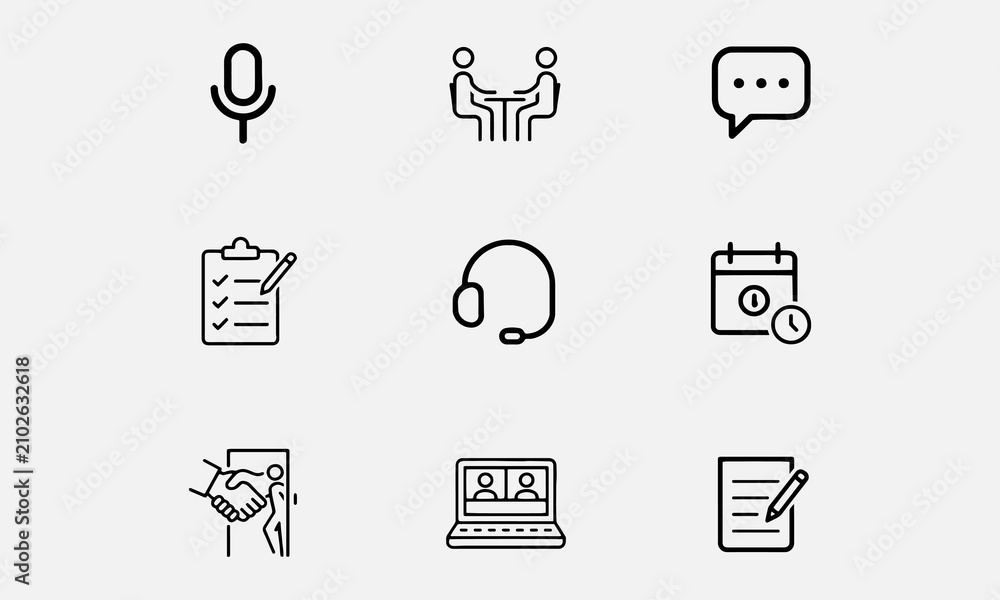 Fototapeta premium Interview line editable icon set.