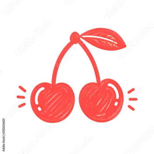 Coral Red Hand Drawn Cherries on Transparent Background