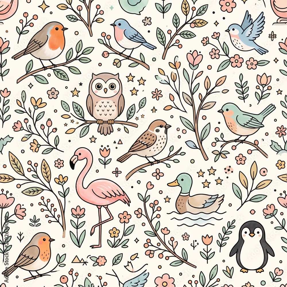 Obraz premium Nordic Forest Animal Nursery Wallpaper Pattern