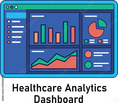 Healthcare Analytics Dashboard Flat Vector Illustration for Medical Data Visualization
