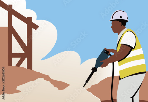 Construction Worker with Jackhammer. Building Industry Vector