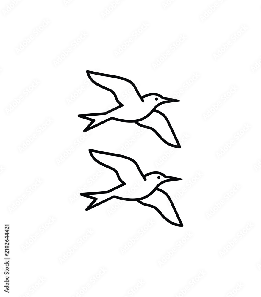 Obraz premium Two birds in flight. Two birds in outline, flying in tandem, depicted in a simple, minimalist line art style.