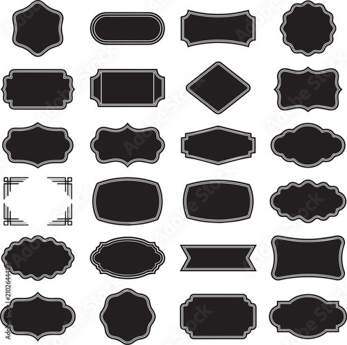 Vintage Label Decorative Frame Collection Minimal Black Badge Border Shapes Editable Vector Set for Logo Branding Packaging Sticker Emblem Design