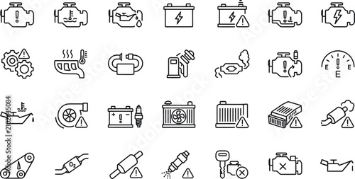 Canvastavla Automotive dashboard warning lights flat icons on a white background