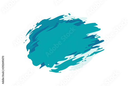 Abstract teal brushstroke splatter on a clean white background