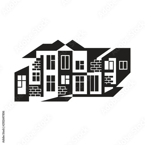 Modern suburban house silhouette in black and white
