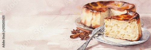 A national dish of Spanish cuisine. 
Basque cheesecake (also known as San Sebastián or burnt cheesecake. Banner with space for text.