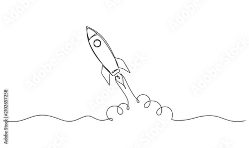 фотографія Single continuous line stroke drawing of a space rocket with spaceship, minimali