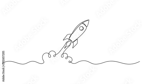 Bild auf Leinwand Continuous line design of a space rocket taking off with spaceship minimalist in