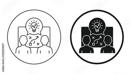 Team brainstorming and strategic planning discussion concept icons with strategy