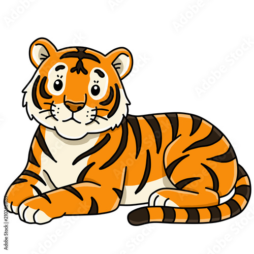 Canvas Print Cute tiger sitting and resting cartoon safari animal vector