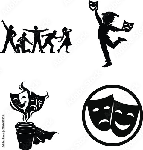 Theatre Kid Drama Mask Silhouette Featuring Creative Performance Artwork and Educational Theater Graphics.