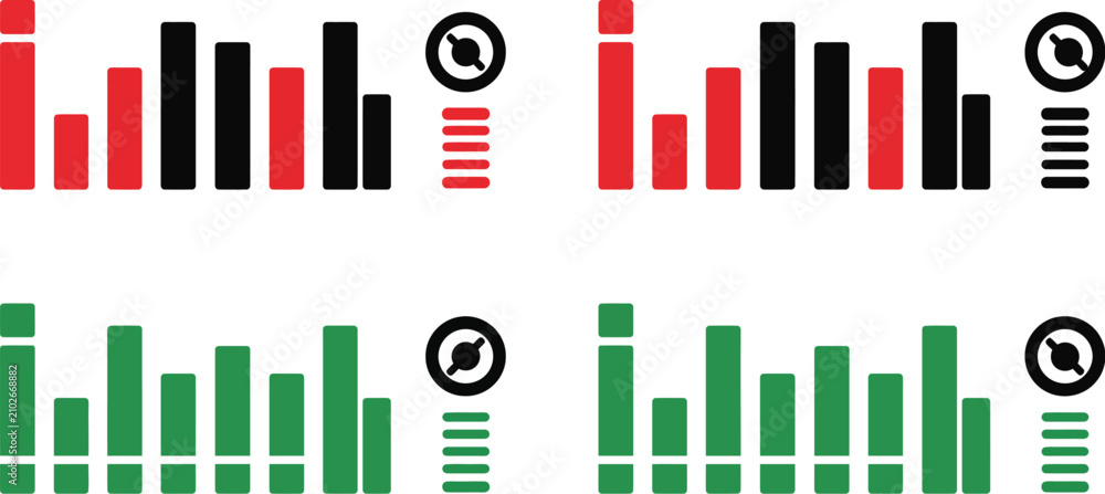 Obraz premium Chart icon set featuring bar graphs with compass design elements