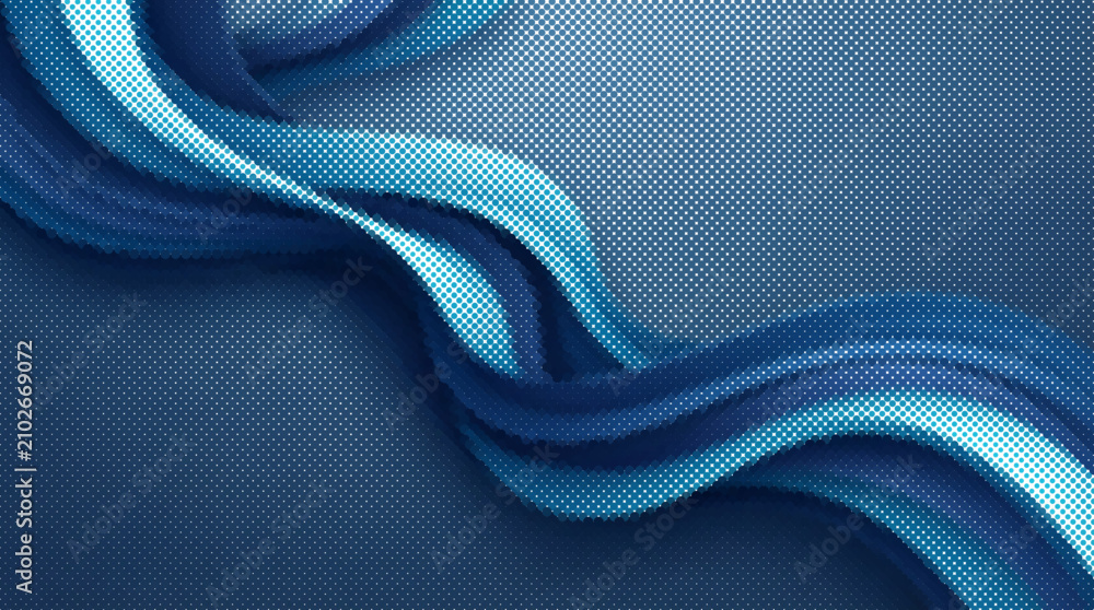 Obraz premium Abstract flowing waves in cyan and navy halftone design