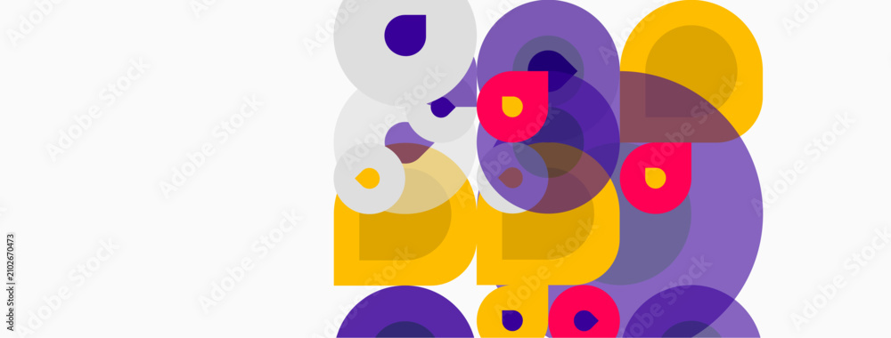 Fototapeta premium Abstract composition featuring overlapping circles. Purple, yellow, red hues create dynamic visual interest. Minimalist design, clean aesthetic.
